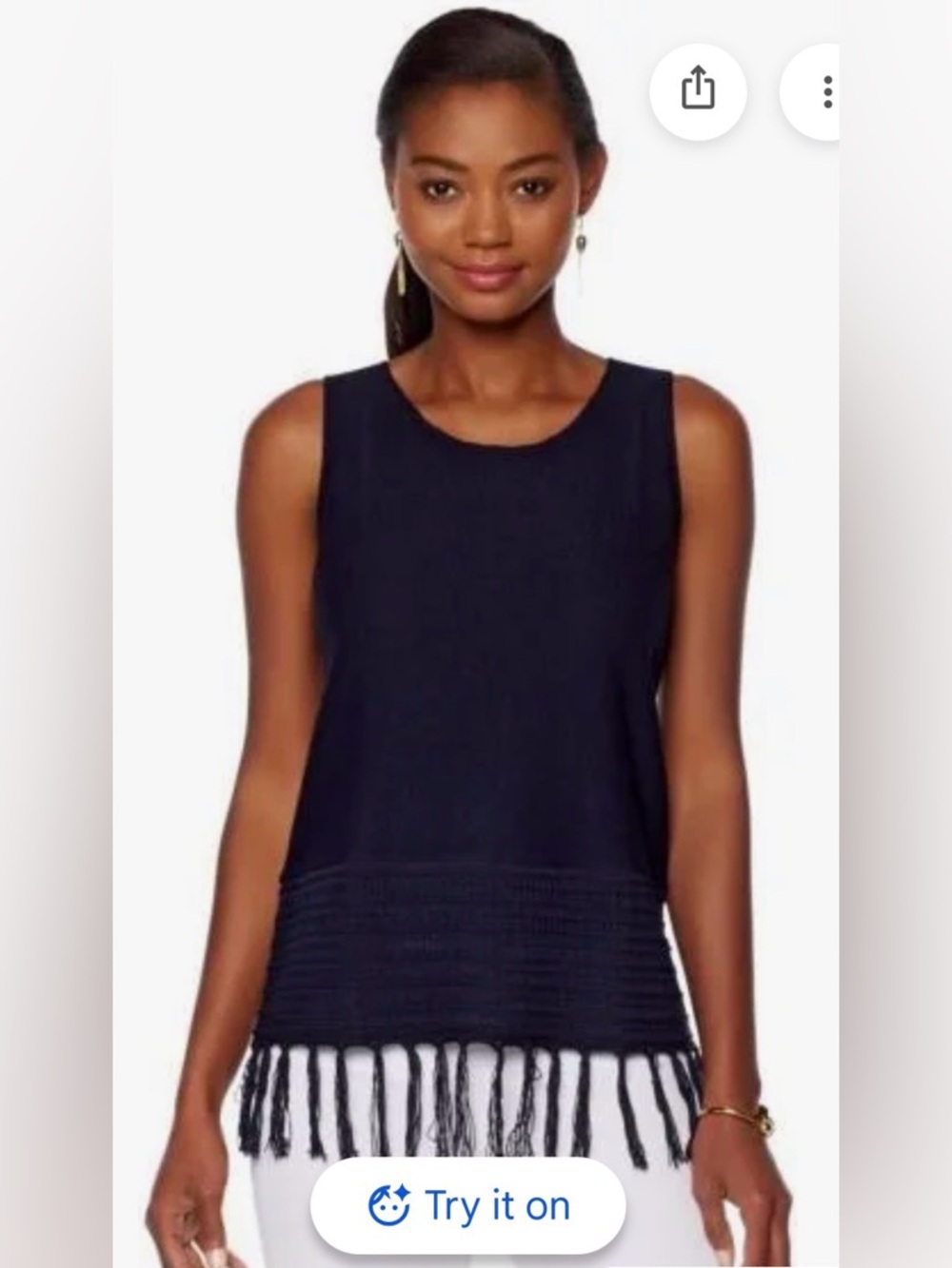 Lysse Sleeveless Navy Fringe-Hem Sweater Top